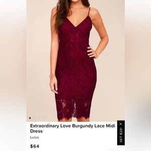 Lulu’s lace burgundy dress. Perfect condition. Wore once to wedding. XS